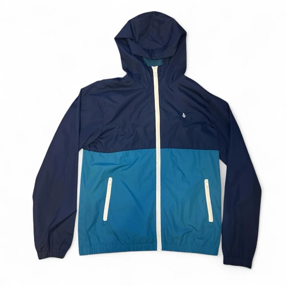 Volcom VTG 2010s Blue Colorblock Lightweight Zip-Up Windbreaker Jacket — SMALL - Picture 1 of 8